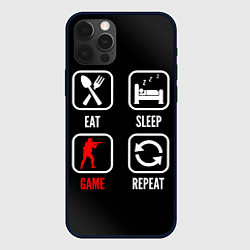 Чехол для iPhone 12 Pro Eat, sleep, Counter Strike, repeat, цвет: 3D-черный