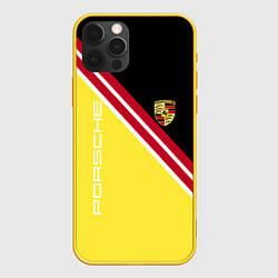 Чехол для iPhone 12 Pro Porsche - полосы, цвет: 3D-желтый