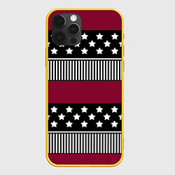 Чехол для iPhone 12 Pro Burgundy black striped pattern, цвет: 3D-желтый