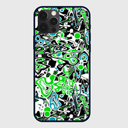 Чехол для iPhone 12 Pro Зелено-голубой абстрактный узор, цвет: 3D-черный