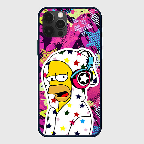 Чехол iPhone 12 Pro Гомер Симпсон в звёздном балахоне! / 3D-Черный – фото 1