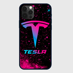 Чехол для iPhone 12 Pro Tesla - neon gradient, цвет: 3D-черный