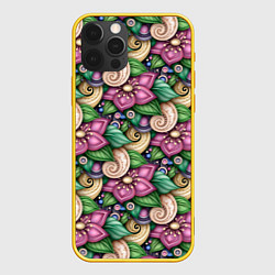 Чехол для iPhone 12 Pro Объемные цветы и листья, цвет: 3D-желтый