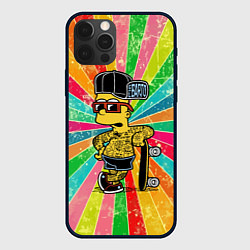 Чехол для iPhone 12 Pro Барт Симпсон весь в татухах со скейтбордом, цвет: 3D-черный