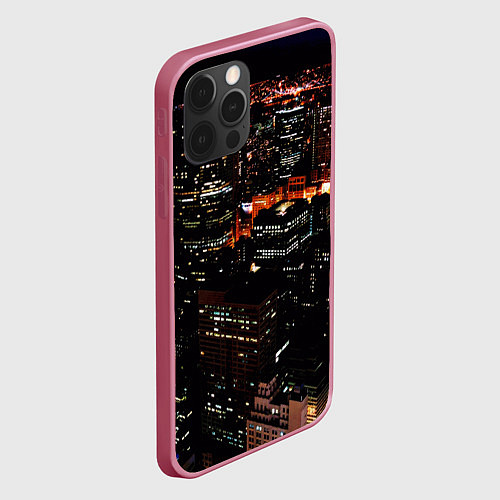 Чехол iPhone 12 Pro Ночной город - вид с высоты / 3D-Малиновый – фото 2
