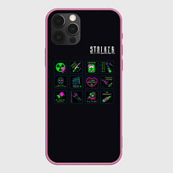 Чехол для iPhone 12 Pro STALKER Стикеры Припять, цвет: 3D-малиновый