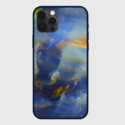 Чехол для iPhone 12 Pro Абстрактные мазки красок и силуэт - Синий, цвет: 3D-черный