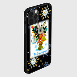 Чехол для iPhone 12 Pro Новый год зайчик несёт ёлочку, цвет: 3D-черный — фото 2