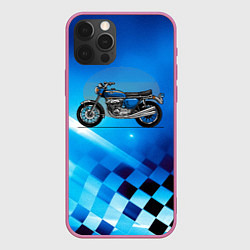 Чехол для iPhone 12 Pro Синий классический мотоицкл, цвет: 3D-малиновый
