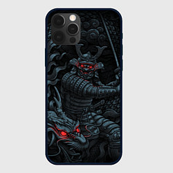 Чехол для iPhone 12 Pro Демонический самурай с драконом, цвет: 3D-черный