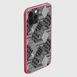 Чехол для iPhone 12 Pro Black and White Ethnic Patchwork Pattern, цвет: 3D-малиновый — фото 2