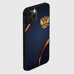Чехол для iPhone 12 Pro Blue & gold герб России, цвет: 3D-черный — фото 2