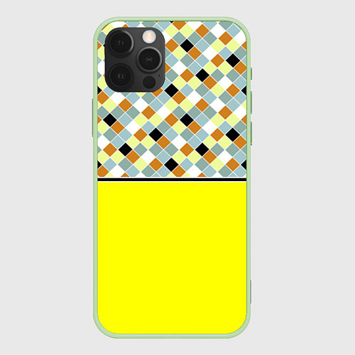 Чехол iPhone 12 Pro Желтый неоновый комбинированный узор / 3D-Салатовый – фото 1