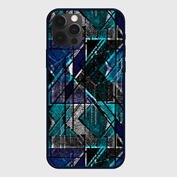 Чехол iPhone 12 Pro Сине - черная гранжевая абстракция