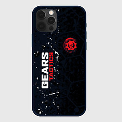Чехол для iPhone 12 Pro Gears of War красно-белой лого на темном фоне, цвет: 3D-черный
