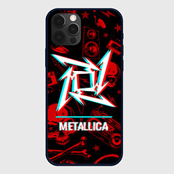 Чехол для iPhone 12 Pro Metallica rock glitch, цвет: 3D-черный
