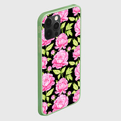 Чехол для iPhone 12 Pro Розовые пионы на черном, цвет: 3D-салатовый — фото 2