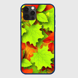 Чехол для iPhone 12 Pro Зелёные осенние листья, цвет: 3D-тёмно-синий