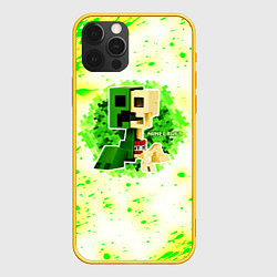 Чехол для iPhone 12 Pro Minecraft creeper green, цвет: 3D-желтый