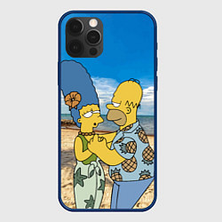 Чехол для iPhone 12 Pro Гомер Симпсон танцует с Мардж на пляже, цвет: 3D-тёмно-синий