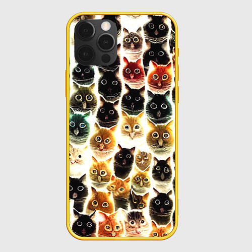 Чехол iPhone 12 Pro Паттерн-котики / 3D-Желтый – фото 1