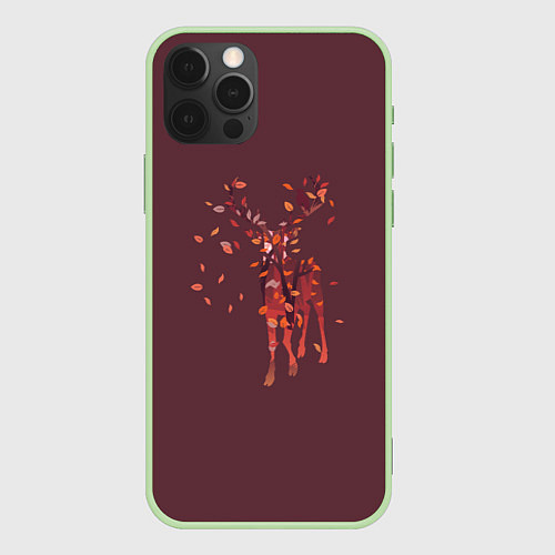 Чехол iPhone 12 Pro Осенний олень с птицей / 3D-Салатовый – фото 1