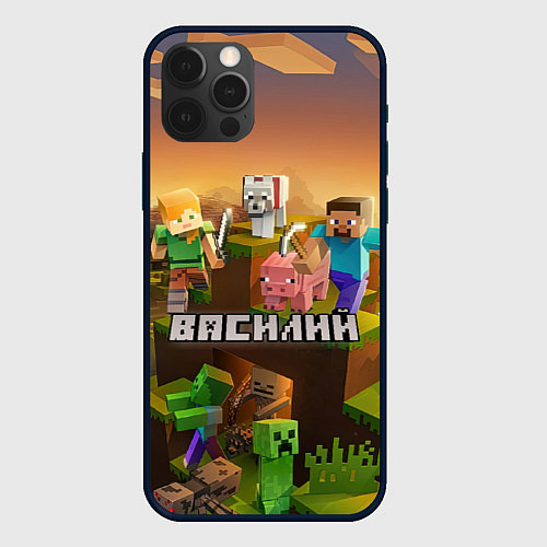 Чехол iPhone 12 Pro Василий Minecraft / 3D-Черный – фото 1