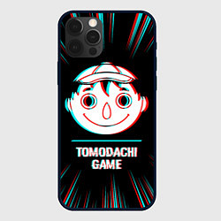 Чехол для iPhone 12 Pro Символ Tomodachi Game в стиле glitch на темном фон, цвет: 3D-черный