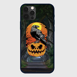 Чехол для iPhone 12 Pro Ворон, сидящий на тыкве - Halloween, цвет: 3D-черный