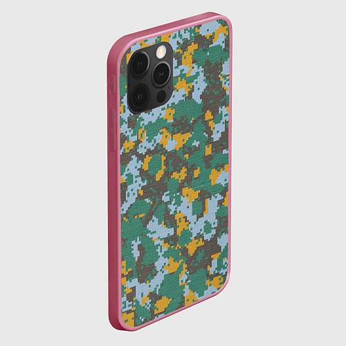 Чехол iPhone 12 Pro Цифровой камуфляж - зелено-голубой / 3D-Малиновый – фото 2
