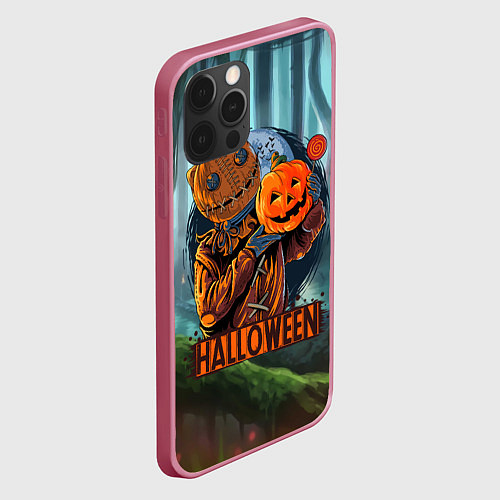 Чехол iPhone 12 Pro Хэллоуин - убийца и тыква / 3D-Малиновый – фото 2