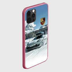 Чехол для iPhone 12 Pro Porsche on a mountain winter road, цвет: 3D-малиновый — фото 2