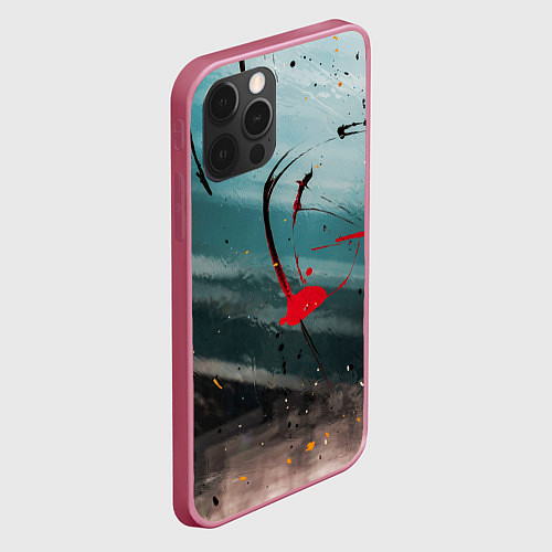 Чехол iPhone 12 Pro Абстрактные пластины в синем тумане и краски / 3D-Малиновый – фото 2