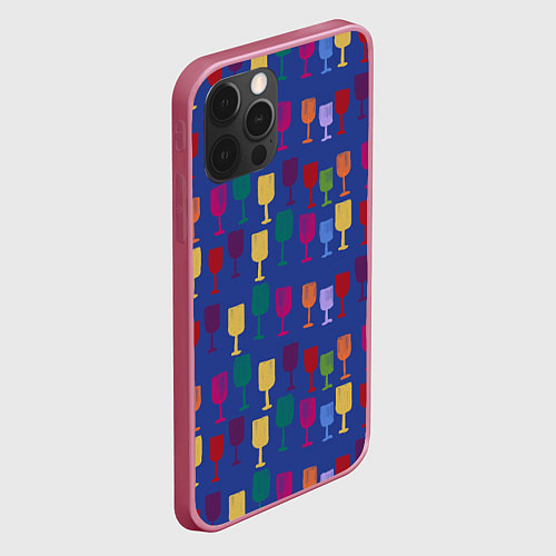 Чехол iPhone 12 Pro Цветные фужеры паттерн / 3D-Малиновый – фото 2
