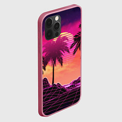 Чехол для iPhone 12 Pro Пальмы и пляж в розовом закате ретро дизайн, цвет: 3D-малиновый — фото 2