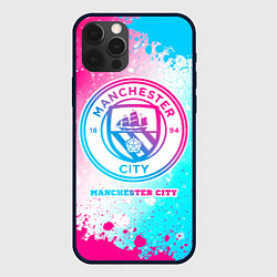 Чехол для iPhone 12 Pro Manchester City neon gradient style, цвет: 3D-черный