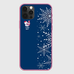 Чехол для iPhone 12 Pro Новогодние снеговики, цвет: 3D-малиновый