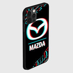 Чехол для iPhone 12 Pro Значок Mazda в стиле glitch на темном фоне, цвет: 3D-черный — фото 2