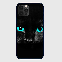 Чехол для iPhone 12 Pro Чёрный кот с бирюзовыми глазами, цвет: 3D-черный