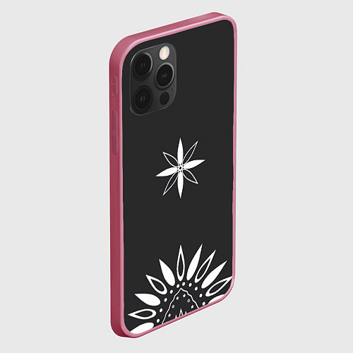 Чехол iPhone 12 Pro Черно-белый узор звезда / 3D-Малиновый – фото 2