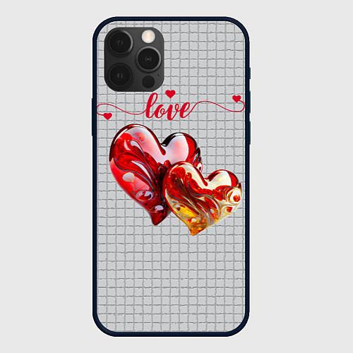 Чехол iPhone 12 Pro Love - сердечки / 3D-Черный – фото 1