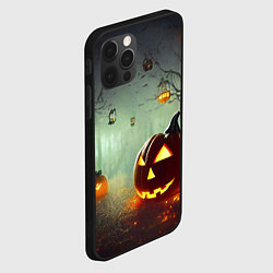 Чехол для iPhone 12 Pro Тыква на Хэллоуин в ночном туманном лесу, цвет: 3D-черный — фото 2