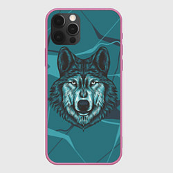Чехол для iPhone 12 Pro Голова синего волка, цвет: 3D-малиновый