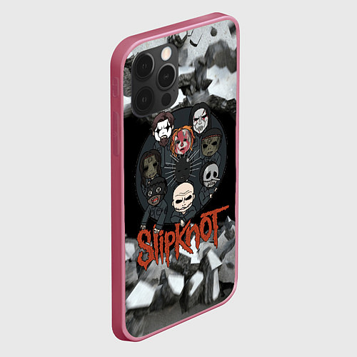 Чехол iPhone 12 Pro Slipknot объемные плиты black / 3D-Малиновый – фото 2