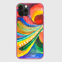 Чехол для iPhone 12 Pro Райская птичка акварельная абстракция, цвет: 3D-малиновый