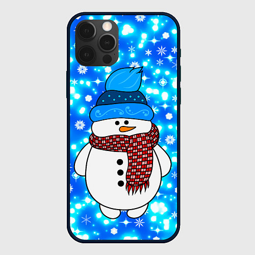 Чехол iPhone 12 Pro Снеговик в шапке / 3D-Черный – фото 1
