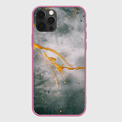 Чехол для iPhone 12 Pro Абстрактный серый туман и золотая краска, цвет: 3D-малиновый