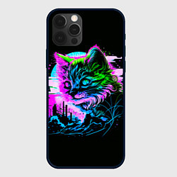 Чехол для iPhone 12 Pro Неоновый котёнок поп-арт, цвет: 3D-черный