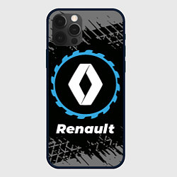 Чехол для iPhone 12 Pro Renault в стиле Top Gear со следами шин на фоне, цвет: 3D-черный