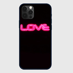 Чехол для iPhone 12 Pro Love - неоновая надпись, цвет: 3D-черный